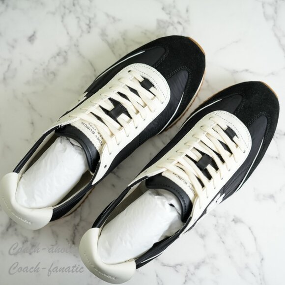 NIB Tory Burch T-Logo Nylon Suede Vintage Sneaker 2.0 in Black/White - Picture 6 of 11